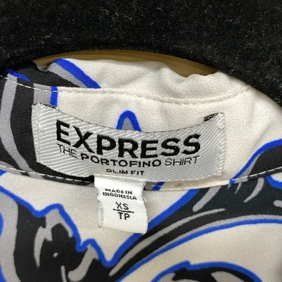 Express The Portofino Shirt Slim Fit White Black Blue Printed Size XS - Picture 2 of 5